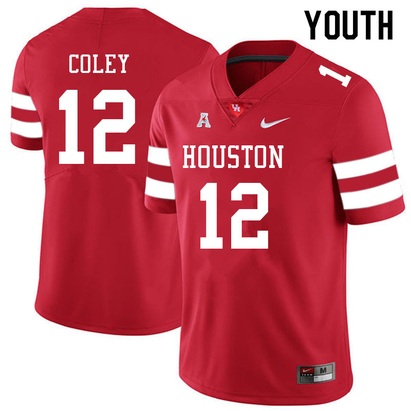 Youth #12 Lucas Coley Houston Cougars College Football Jerseys Sale-Red - Click Image to Close